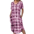 thumbnail image 1 of Sexy Dance Summer Printed Short Sleeve Pocket Tunic Dress for Women Casual V Neck Long Dress Ladies Wrap Side Split Fashion Shirt Dress Loose Fit Sundress, 1 of 6