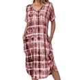 thumbnail image 1 of Sexy Dance Summer Printed Short Sleeve Pocket Tunic Dress for Women Casual V Neck Long Dress Ladies Wrap Side Split Fashion Shirt Dress Loose Fit Sundress, 1 of 6