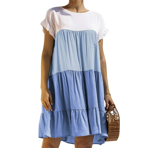 Sexy Dance Summer Ruffled Short Sleeve Shirt Dress for Women Holiday Beachwear Baggy Splicing Sundress For Party Evening Wear