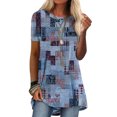 thumbnail image 1 of Sexy Dance Summer Short/Long Sleeve Flowy Tunic Tops for Women High Low Hem Boho Kaftan T Shirt Lady Plus Size Round Neck Blouse Tee, 1 of 2
