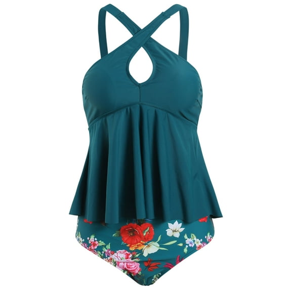 Sexy Dance Tankini Set For Women 2pcs Swimsuit High Waist Bathing Suit Tummy Control Beachwear with Bikini Swim Bottoms