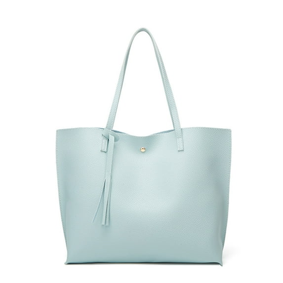 Women PU Leather Tote Bag Tassels Leather Shoulder Handbags Fashion Ladies Purses Satchel Messenger Bag for Woman Work (Cyan)
