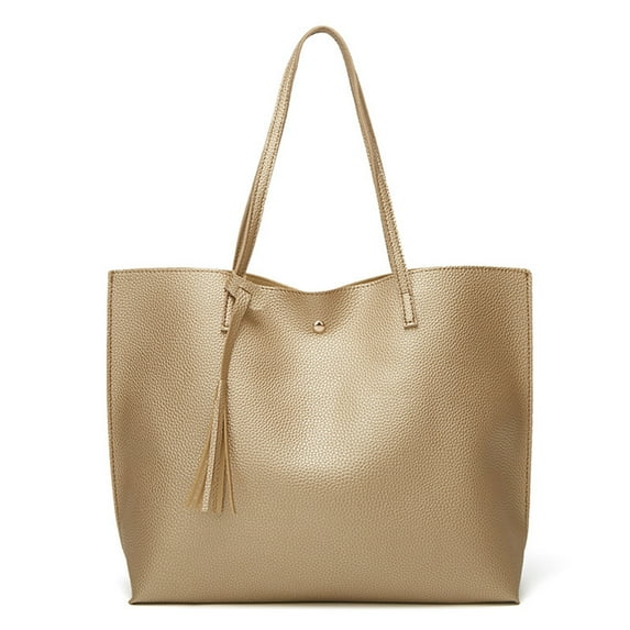 Women PU Leather Tote Bag Tassels Leather Shoulder Handbags Fashion Ladies Purses Satchel Messenger Bag for Woman Work (Gold)