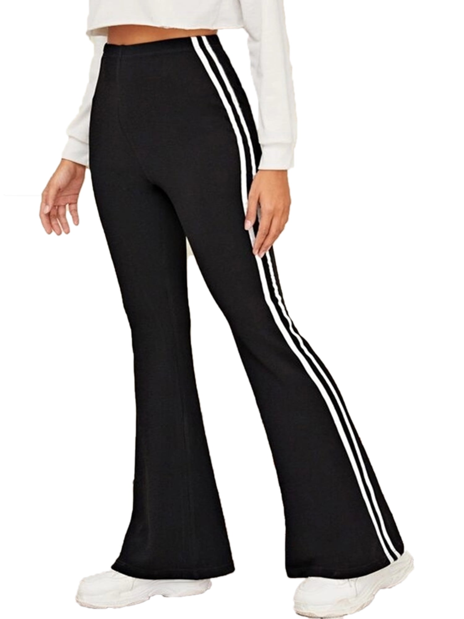 Sexy Dance Woman Lady Jogging Flared Pants Yoga Workout Bell Bottom Legging  Side Stripe Sweatpants Casual Gym Work Trousers Activewear 