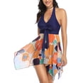 thumbnail image 1 of Sexy Dance Women Backless Swimdress Floral Halterneck Swimsuit V-Neck Swimwear Tummy Control Beachwear Bathing Suit, 1 of 7