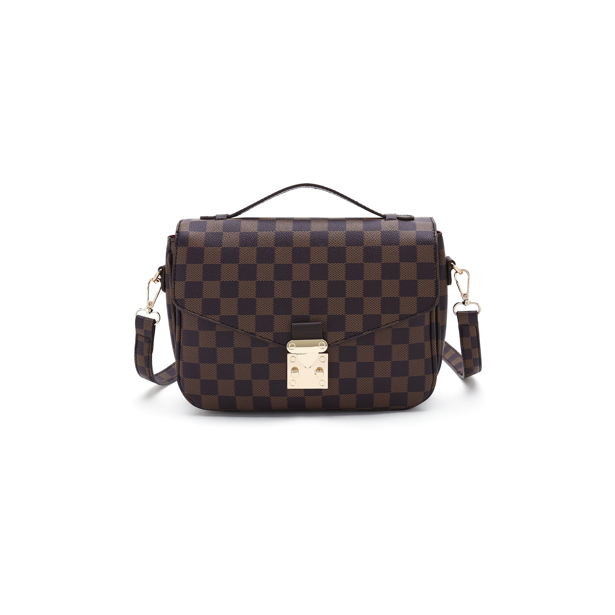 Sexy Dance Women Checkered Crossbody Bag Purse and handbag Shoulder Bag  with Inner Pouch Pu Vegan Leather Coffee