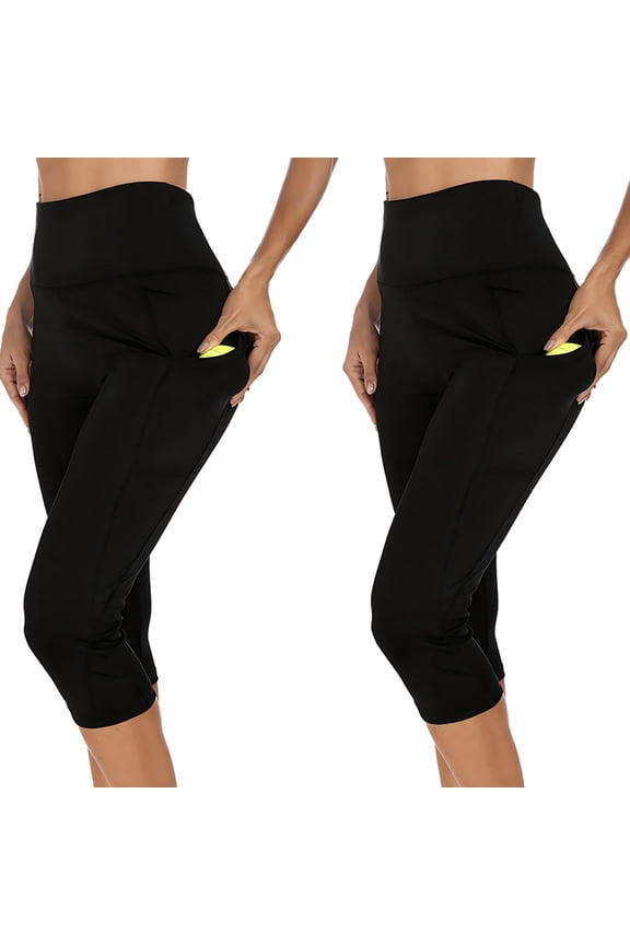 2 Pack Women High Waist Capris Leggings Activewear Workout Running Cropped Pants with Pockets