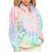 Sexy Dance Women Hoodie Sweatshirts Casual Tunic Long Sleeve Tie Dye Pullover with Drawstring and Pocket