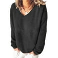 thumbnail image 1 of Sexy Dance Women Long Sleeve Sweatshirt Fuzzy Fleece Oversize T Shirt Top Plush Pullover V-Neck Jumper Women's Solid Color Fall Jumper Cozy Warm Thin Sweater Office Wear, 1 of 2