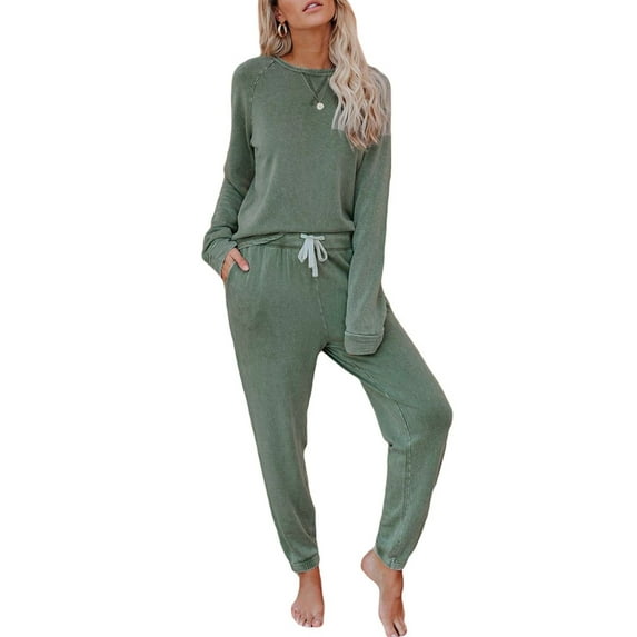 Sexy Dance Women Loungewear Drawstring Nightwear Elastic Waist Sleepwear Beam Foot Pajamas Sets Home Clothes Lounge Set Green M