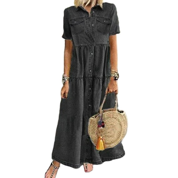 Sexy Dance Women Plus Size Casual Maxi Long Shirt Dress Ladies Denim Button Down Long Sundress Holiday Party Lounge Swing Shift Dresses