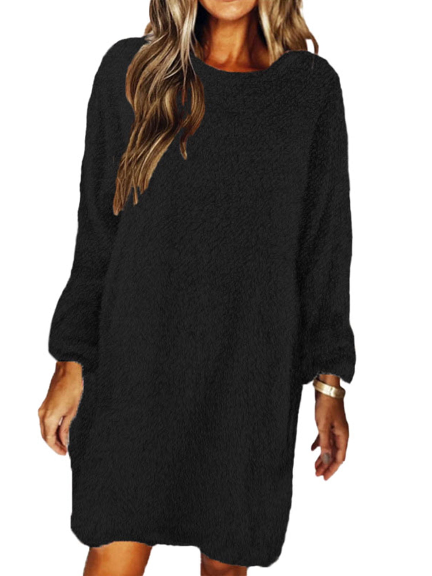 Sexy Dance Women Plus Size Long Fleece Sweatshirt Fuzzy Midi Dress