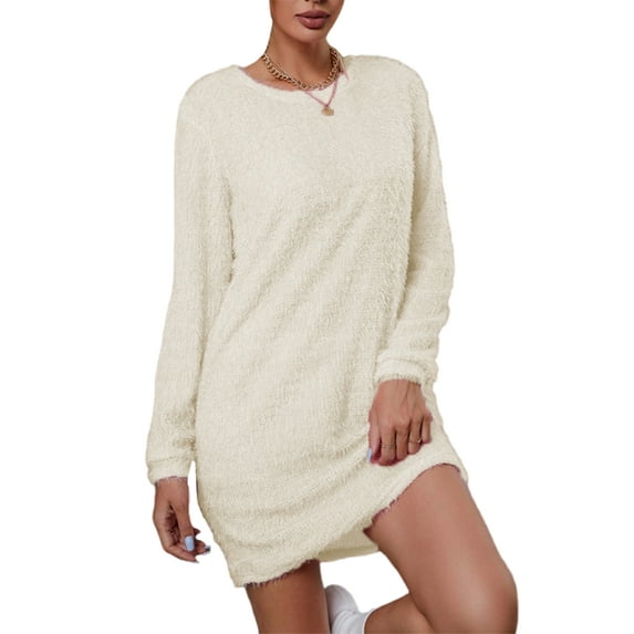 Sexy Dance Women Sweater Dress Solid Color Mini Dresses Long Sleeve Pullover Elegant Winter Jumper Tops Apricot M