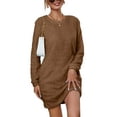 thumbnail image 1 of Sexy Dance Women Solid Color Pullover Jumper Fuzzy Fleece Crew Neck Mini Dresses Warm Sweater Dress Brown S, 1 of 4