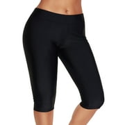 Sexy Dance Women Swim Pants High Waisted Swimsuit Bottom Sport Boardshorts Tankini Capris Rash Guard Swimwear Short Black