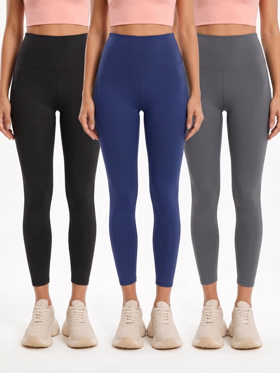 3-Pack Yoga Leggings for Women Elastic Waist Butt Lifting Gym Yoga Pants Ultra Soft Basic Workout Pants
