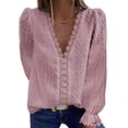 thumbnail image 1 of Sexy Dance Women's Autumn Tunic Top Ruffle Puff Long Sleeve V Neck Lace Crochet Blouse Casual Flowy Shirts, 1 of 2