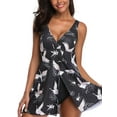thumbnail image 1 of Sexy Dance Women's One Piece Swimsuits Crane Print V Neck Two in One Bodysuit Bathing Suit with Skirt Tummy Control Swimdress, 1 of 4