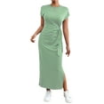 thumbnail image 1 of Sexy Dance Women's Summer Striped Short Sleeve T Shirt Dress Casual Tie Waist Bech Long Sundress Ladies Office T Shirt Dresses green XL, 1 of 8