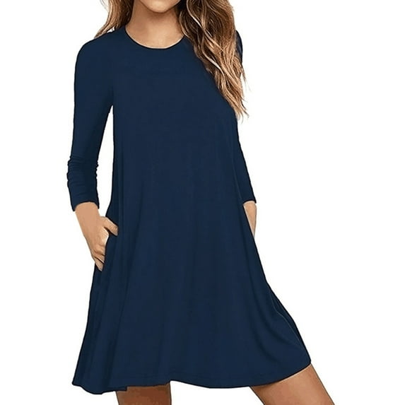Sexy Dance Womens Nightgown Long Sleeve Nightshirt Casual Crew Neck Sleepwear Comfy Pocket Pajamas T Shirt Dress for Autumn Winter