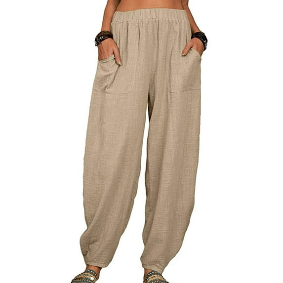 Sexy Dance Womens Plus Size Summer Linen Cotton Loose Pants Cropped Harem Beach Tapered Baggy Pants Summer Harem Ankle Trouser Pants