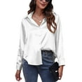 thumbnail image 1 of Sexy Dance Womens Satin Long Sleeve Button Down Shirt Casual Work Office Silky Blouse Top XL White, 1 of 3