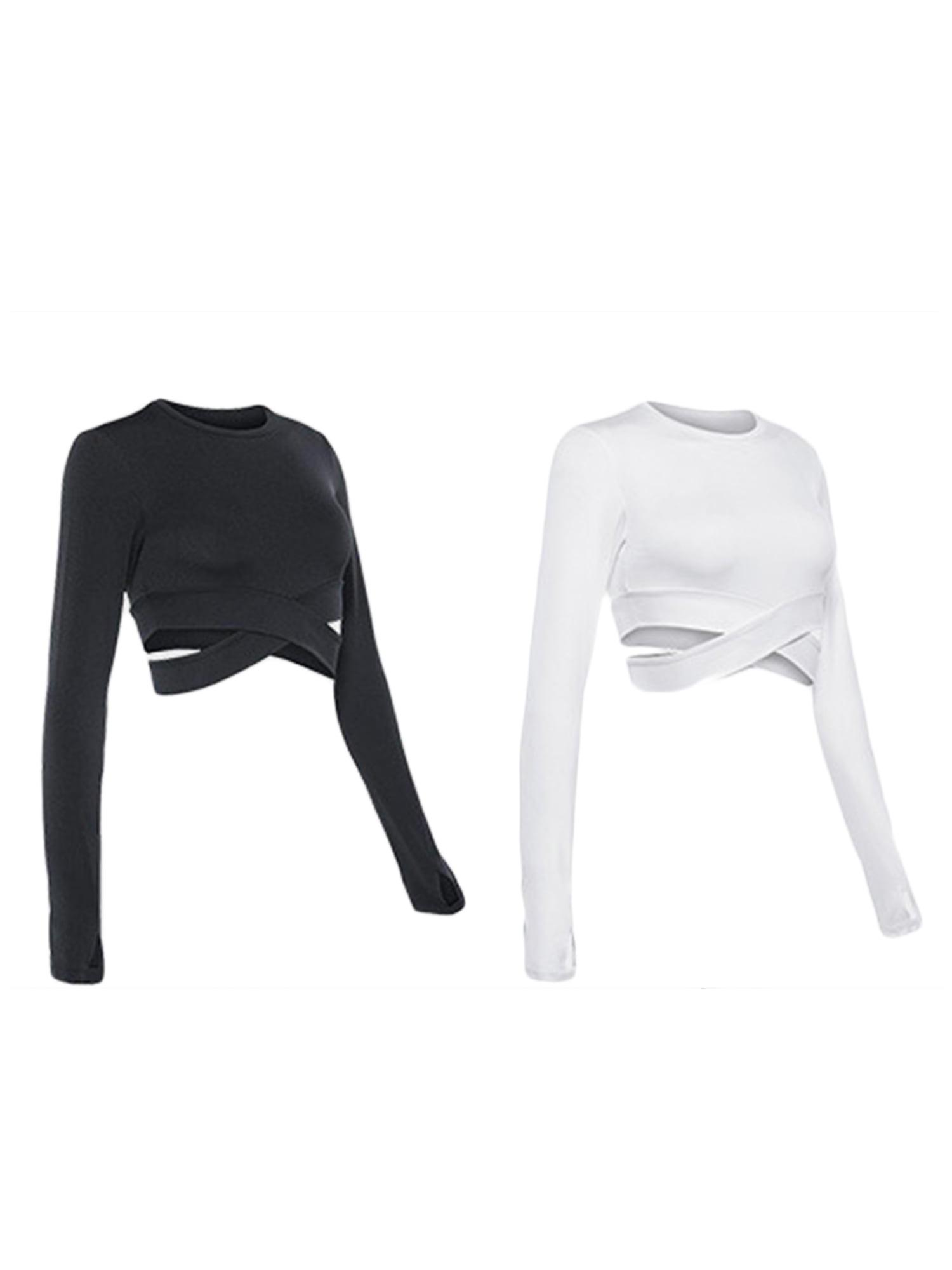 Sexy Dance Workout Shirts Crop Top for Women 2-pack Workout Gym Exercise  Clothes for Girls Yoga Shirts with Thumb Holes Sexy Shirts Sportswear