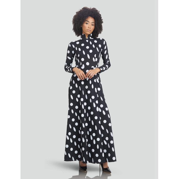 Mrs Momma Bear Open-Back Flowing-Skirt Athleisure Black and White Polka-Dot, Sexy Day Dress (Women's)
