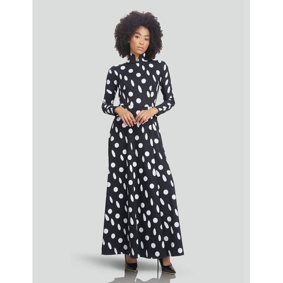 Mrs Momma Bear Open-Back Flowing-Skirt Athleisure Black and White Polka-Dot, Sexy Day Dress (Women's)