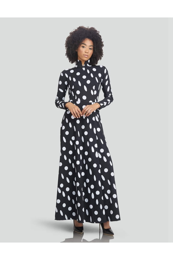 Open-Back Flowing-Skirt Athleisure Black and White Polka-Dot, Sexy Day Dress (Women's)