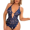 thumbnail image 1 of Sexy Deep V Lingerie for Women See-Through Crotchless Lace Teddy Bodysuit Sheer One-Piece Sleepwear Babydoll, 1 of 1