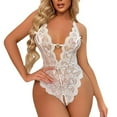 thumbnail image 1 of Sexy Deep V Lingerie for Women See-Through Crotchless Lace Teddy Bodysuit Sheer One-Piece Sleepwear Babydoll, 1 of 5