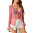 thumbnail image 1 of Sexy Deep V Neck Extra-Long Sleeve Coral Pink Womens Tops Without Bra (Women's), 1 of 4