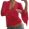thumbnail image 1 of Sexy Deep V Neck Slim Fit Long Sleeve Lace Top for Women Elegant Versatile Fashionable Stylish Feminine Comfortable Blouse, 1 of 2