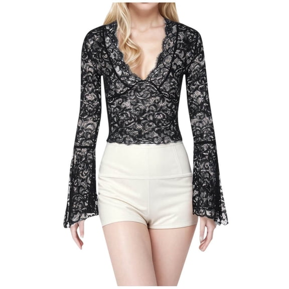Sexy Deep V Neck Slim Fit Long Sleeve Lace Top for Women Stylish Versatile Spicy Girl Fashion Elegant Comfortable Casual Wear