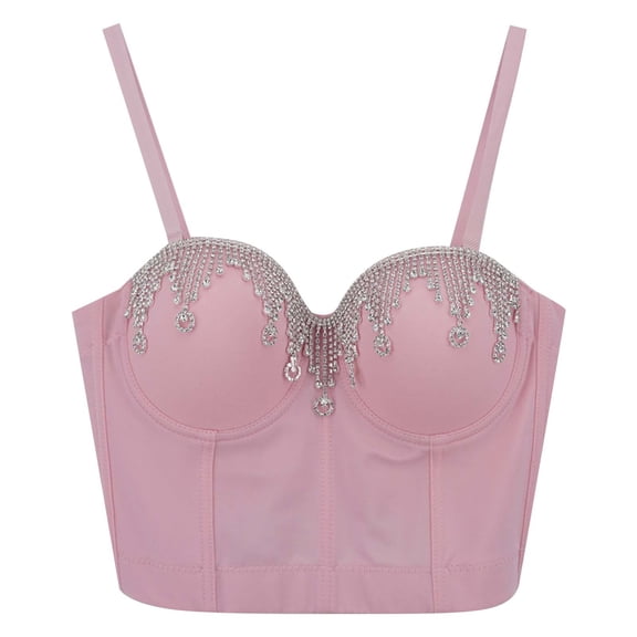 Sexy Deep V Neck Women's Tank Top Encrusted Rhinestone Party Clubwear Stretchy Comfortable Fashionable Sleeveless Blouse