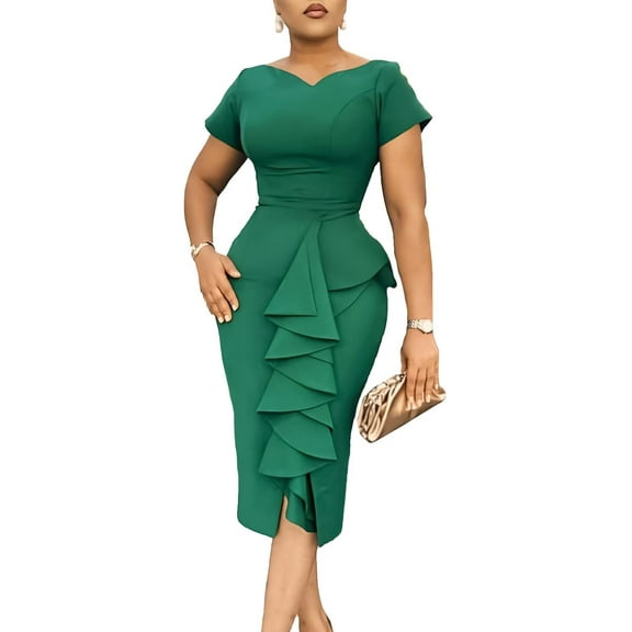 Sexy Dress for Women Elegant Off Shoulder Ruffles Sleeve Ladies Church Dresses