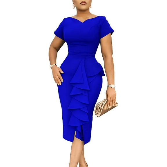 Sexy Dress for Women Elegant Off Shoulder Ruffles Sleeve Ladies Church Dresses