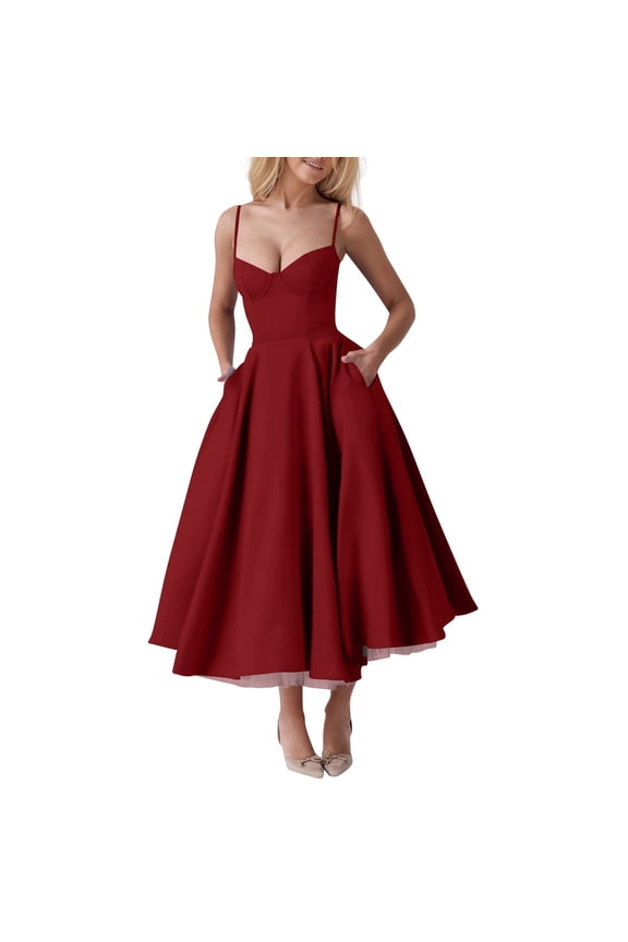 Sexy Dresses For Women Date Night, Adjustable Strap Double-Layer Empire Waist Princess Mesh Maxi Dress 2025 Flowy Boho Summer Dresses Wedding Guest, Beach Bodycon Dress (XL, Red) ZMTing