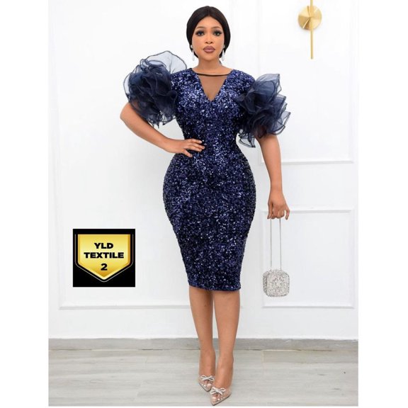 Sexy Elegant Women Sequin Long Sleeve Tassel Bodycon Midi Dress Party Evening for Teens| Adults | Women | Girls Sparkly Sequin Spaghetti Strap Backless Ruffle Hem Cami Short Party Dresses Blue L