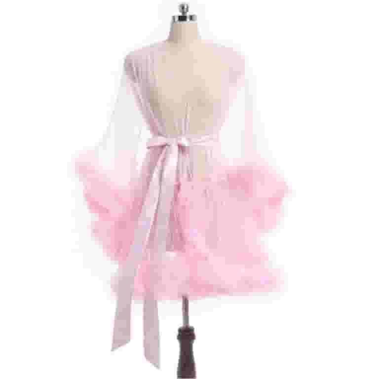 pink mesh dressing gown Women Mesh Bathrobe Party Fashion Photography Robe Dress Custom Tulle Plus Size