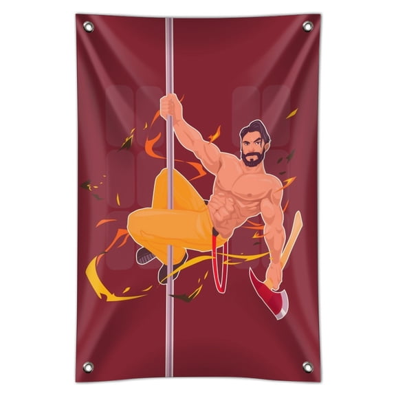 Sexy Fireman Sliding Down Pole With Axe Home Business Office Sign