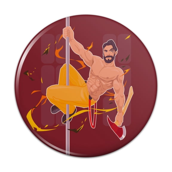 Sexy Fireman Sliding Down Pole With Axe Pinback Button Pin