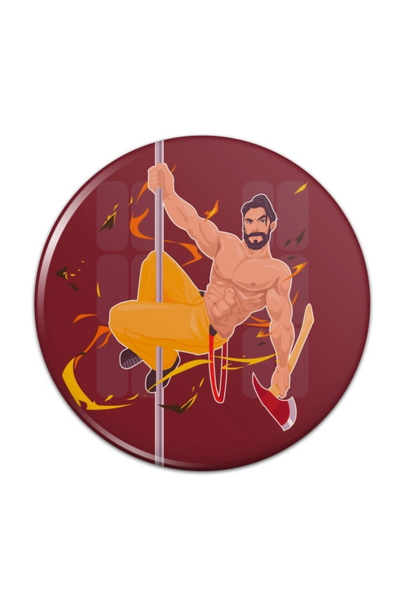 Sexy Fireman Sliding Down Pole With Axe Pinback Button Pin