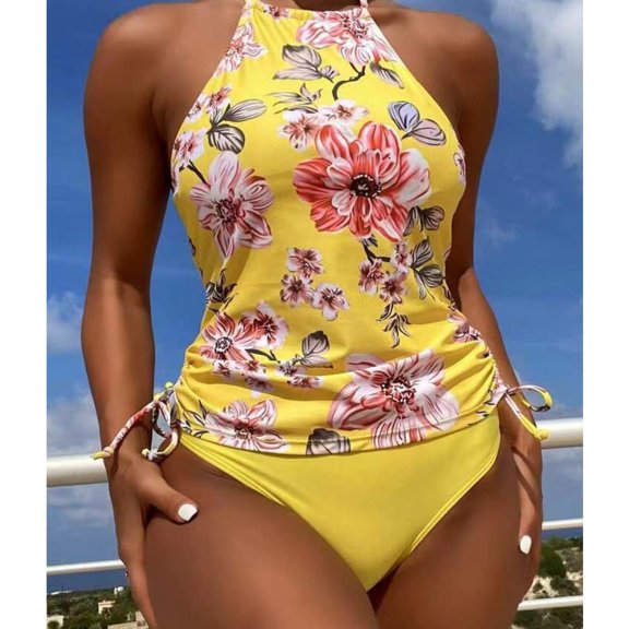 Sexy Floral Bikinis Tankini 2024 Red Yellow Orange Triangle Swimsuit 2piece Bathing Suit Swimwear