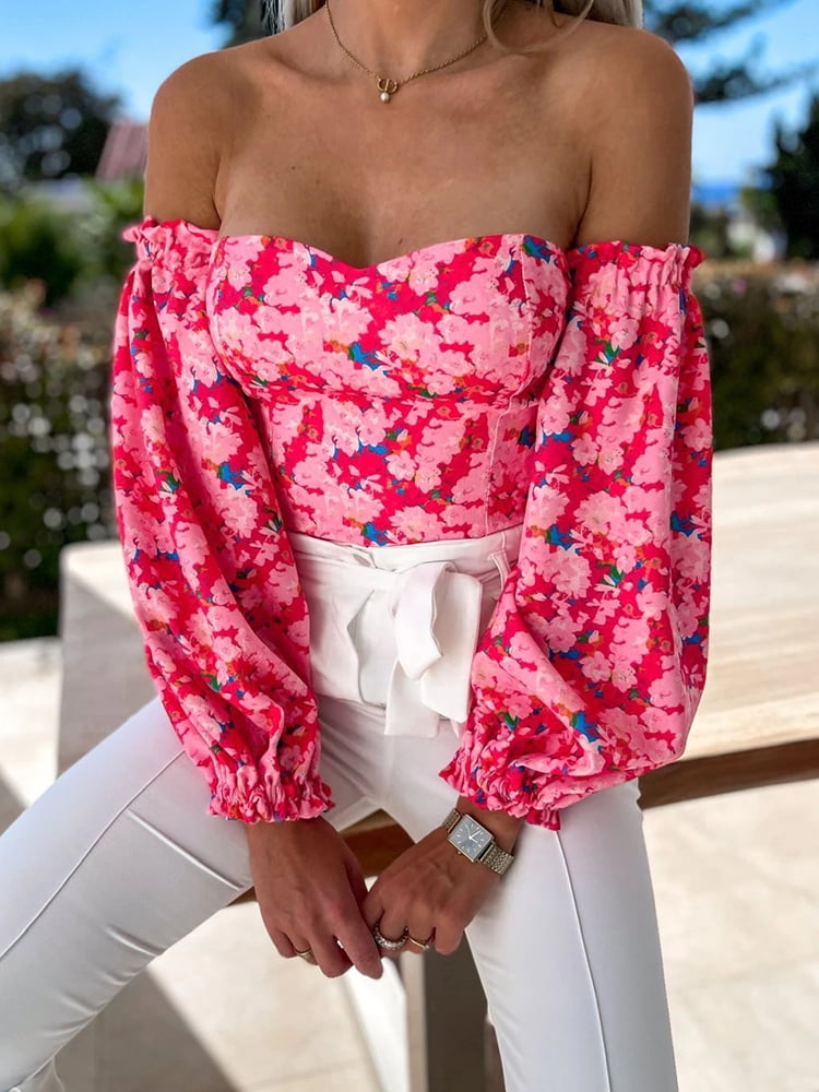 Sexy Floral Print Crop Top Women Spring Summer Youth Backless Off
