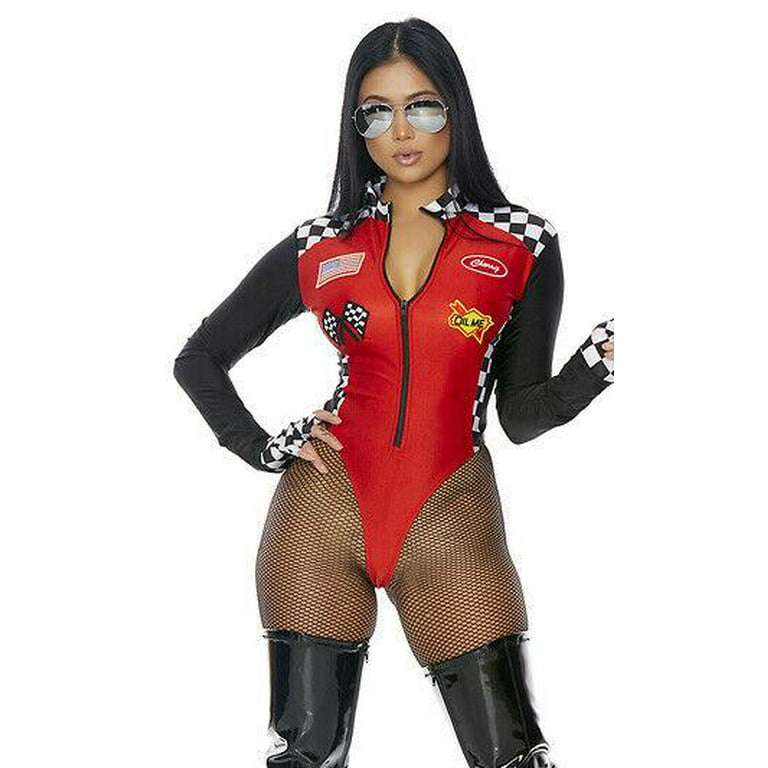 Sexy Forplay Wanna Race? Black & Red Bodysuit Racer Driver Costume 4pc  550305 