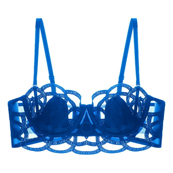 Sexy Front Buckle Printed Bra for Women, Soft and Comfortable Underwear, Breathable Mesh Embroidery for Everyday Wear #Blue,M