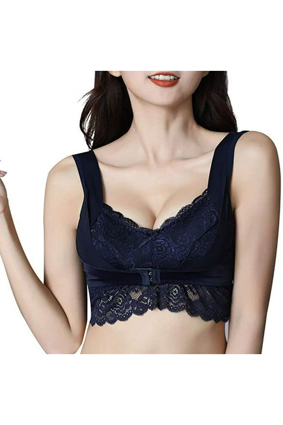 Sexy Front Lace Bra with Steel Buckle Ring for Comfortable Sleep and Support No Milk Gathe Design