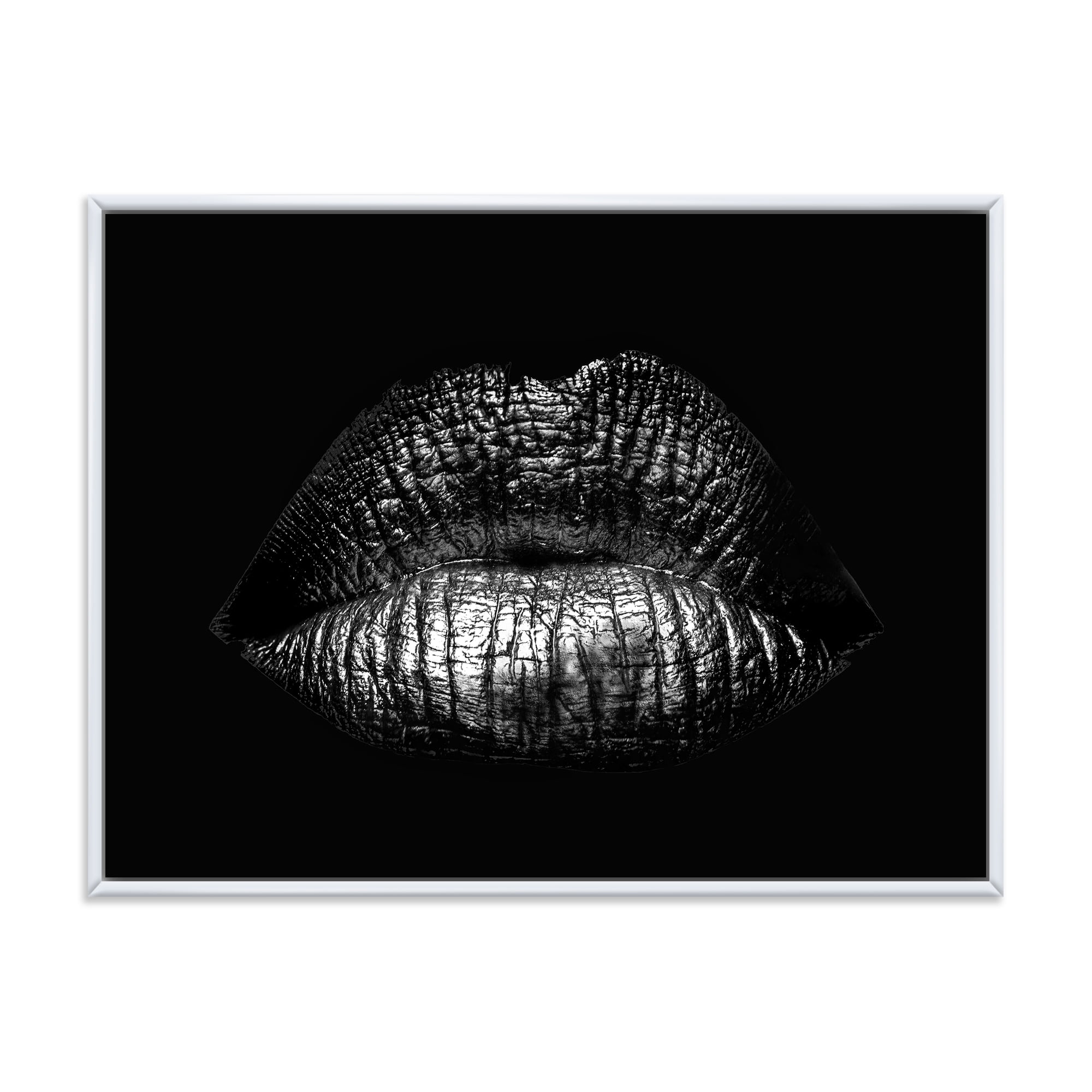 Sexy Golden Metallized Woman Lips I 20 in x 12 in Framed Painting Canvas Art Print, by Designart